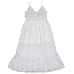 Hint of Blush Maxi Dress Boho Crochet White Medium Gauze Tiered NWT